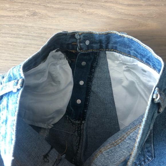 Blue denim jean shorts frayed fringe medium high rise cute jeans ripped - Picture 5 of 8